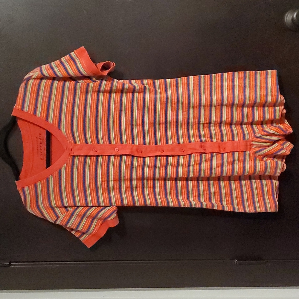 Victoria's Secret Orange Multi-Stripe Short Sleeve Button Onesie Romper